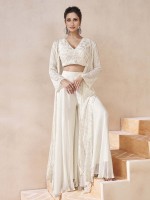 White Real Georgette Shrug Style Sharara Choli